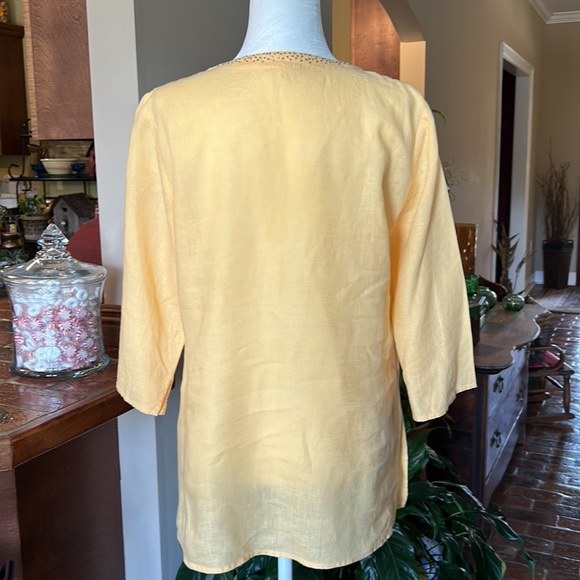 Eileen Fisher Irish linen sequin trim split-neck tunic szM - Picture 7 of 15